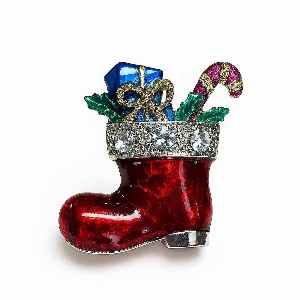 ⚜️🎄 Festive Christmas Silver Red Boot Brooch ❤️🔥🌲 - Picture 1 of 6